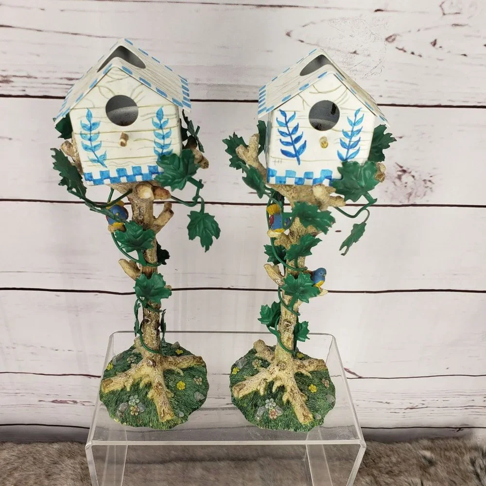 Vintage Russ 15068 BirdHouse Candle Stick Holder Bird Floral‎ Table Scape 9.5
